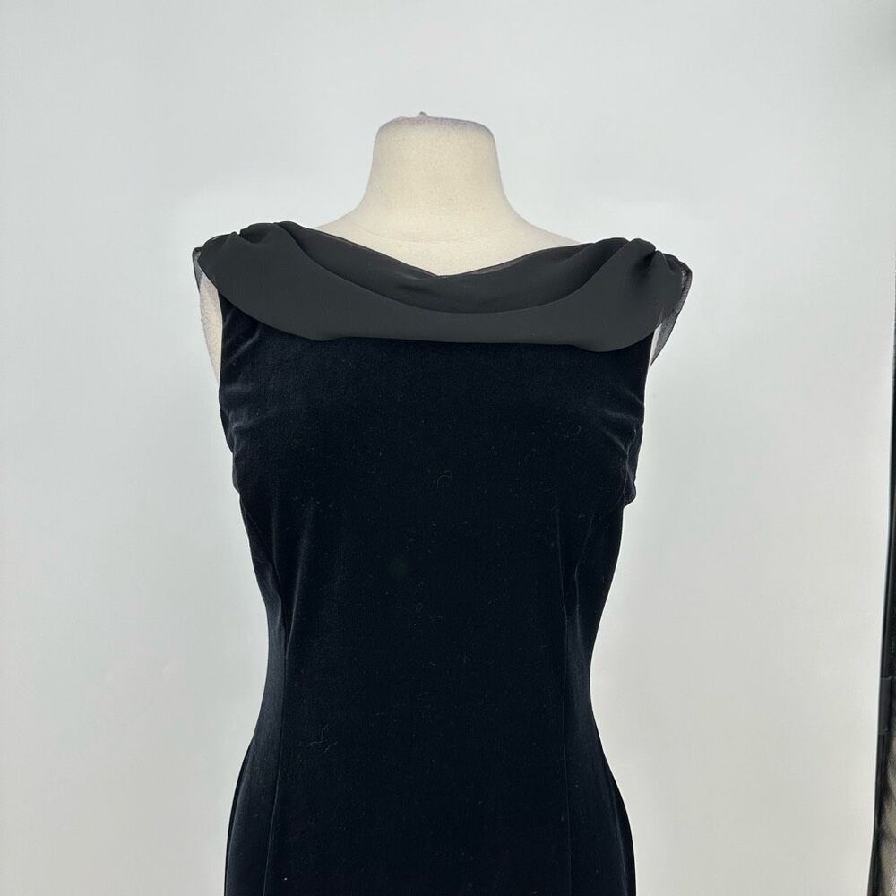 Vintage 90’s Robbie Bee Formal Dress Black Velvet Maxi Boat Neck Goth Size M - Picture 7 of 12